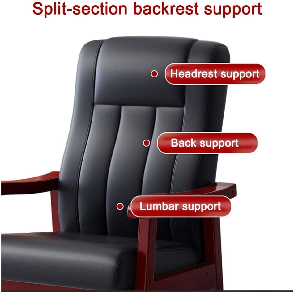 Retro Office Armchair Solid Wood Desk Chair for Study Room,Upholstered Leather Conference Room Chairs, Ergonomic Executive Reception Chairs(Grey,Natural Wood)