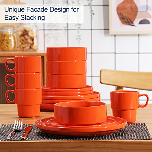 Porcelain Dinnerware Set For 4, 16 Pcs Orange Dish Set, Lovecasa Round Dinner Set With Dinner Plates, Dessert Plates, Bowls And Mugs, Dishwasher & Microwave Safe #TOP5