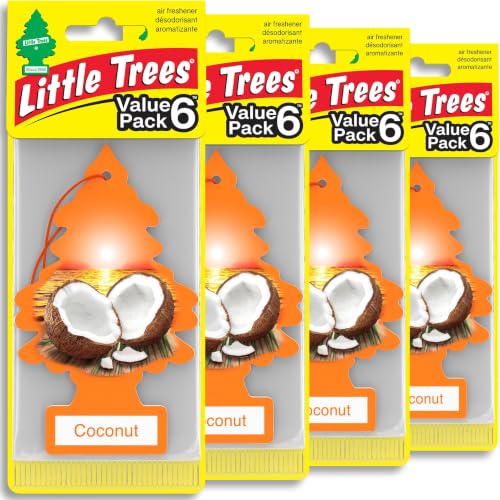 Image of LITTLE TREES Car Air Freshener | Hanging Tree Provides Long Lasting Scent for Auto and Home | 4 Air Fresheners |Coconut (Pack of 36)