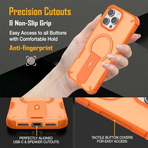 Image of ZAP CASE Matte Kickstand Case for iPhone 16 Pro Max | Magsafe Compatible | Premium Polycarbonate Back + Flexible TPU Bumper | Foldable Stand | Military-Grade Drop Protection | Anti-Fingerprint |Orange