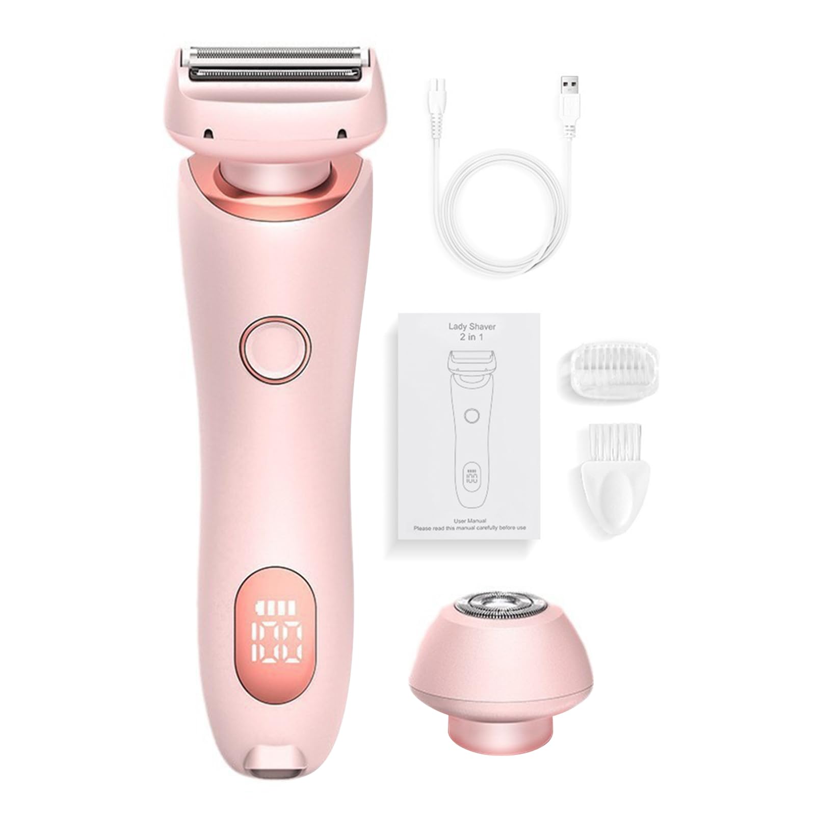 Epilatore elettrico da donna 2 in 1, rasoio elettrico senza fili, portatile, indolore, per viso e bikini, rosa