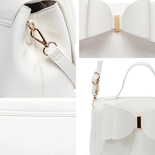 Like Dreams Women's Eva Elegant Pebble Vegan Leather Bowtie Top Handle Fashion Satchel Handbag (White) #TOP3