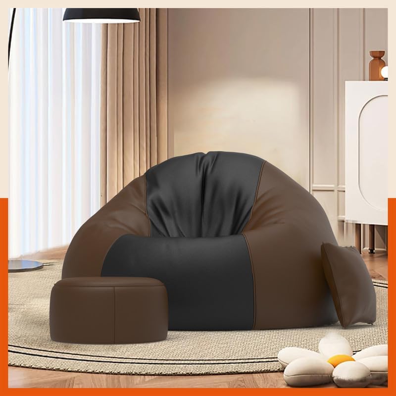 Biggie Bean Bag with Beans Filled 5XL Luxura Elite Sofa with Free Cushion and Footrest - Official : DuoBlend Sofa Combo (Matching Color : Regular, Black-Brown)
