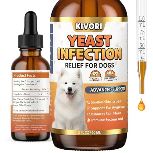 Kivori Yeast Infection Drops for Dogs - Natural Herbal Yeast Drops for Dog Ear Paw & Skin Itch Relief - All Breeds Anti-Yeast Supplement - 2 fl oz (60ml)