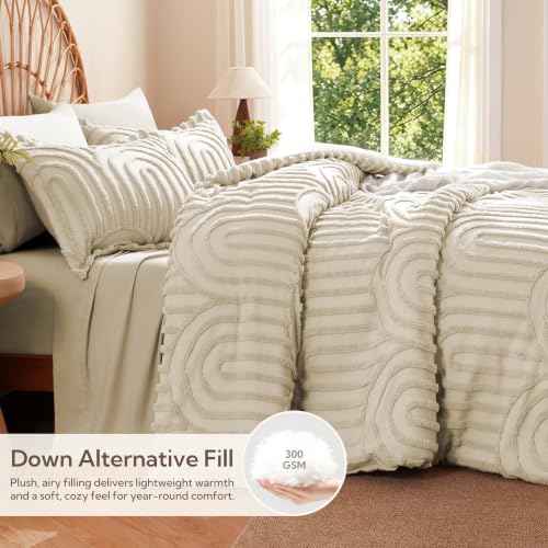 Image of MR&HM Boho Comforter Set Full 7 Pcs, Beige Western Arch Tufted Bedding Set