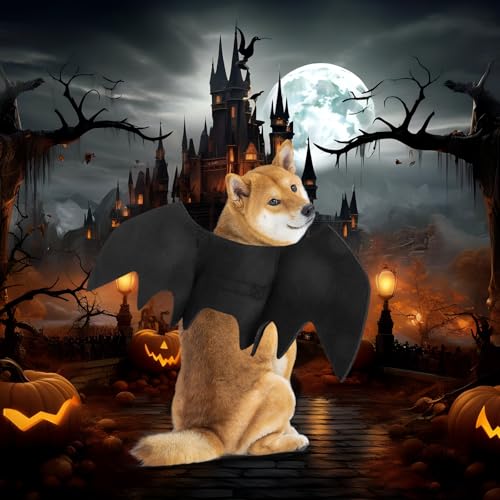 Katzen Halloween kostüm Hund Fledermaus flügel,Fledermausflügel Hund,Halloween Fledermauses Hundekostüm,Einstellbar Hunds Fledermauses Flügel,Cosplay Dekoration Halloweenes Haustier Kostüm