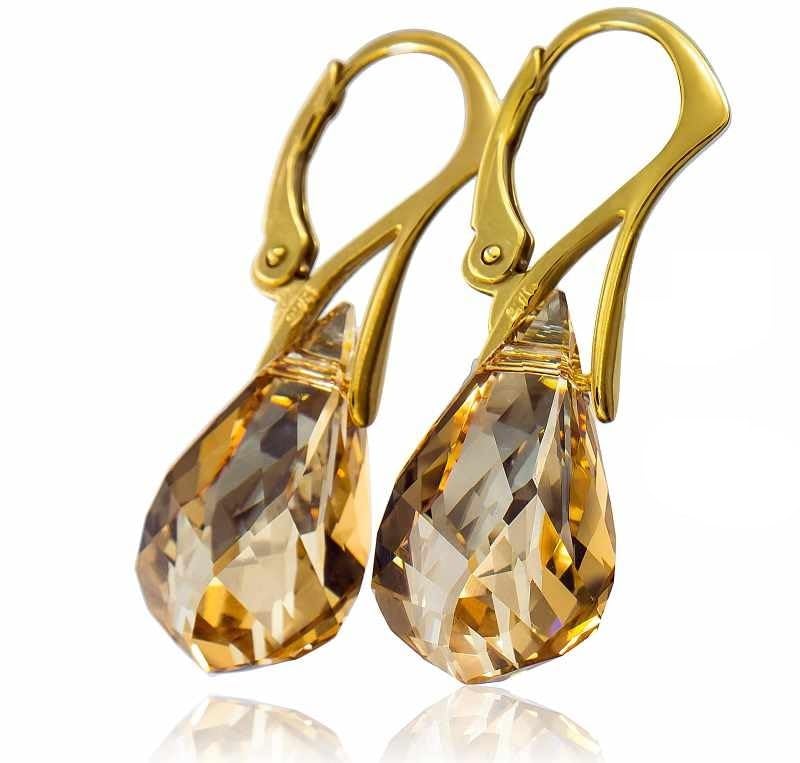 Boucles d'oreilles en argent plaqué d'or 24k et cristaux autrichiens par Arande