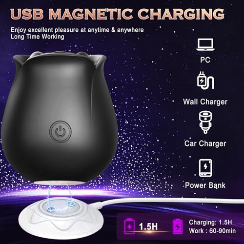 Image of App Controlled Rose Toy Clitoral Stimulator, Suction & Vibration Bluetooth Vibrator, Rechargeable Silicone Personal Massager for Women, Magnetic Charging, Storage Pouch Included