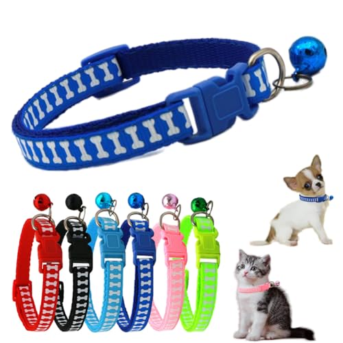 Xs Dog Collar with Bell, Soft Nylon Identification Blue Cat Collars with Bells for XXS Xs Small Tiny Little Girl Puppy Collar Pet Female Kitten Girls Animal, Neck 7.5-12.5 Inch Blue one size