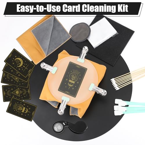 Coitak 320 Pcs Card Cleaning Kit, Trading Card Flattening Kit Include Acrylic Discs Magnifying Implement Card Films Card Mats Cotton Swabs Suede Cloths Spring Clips Gloves by Coitak - Image 6