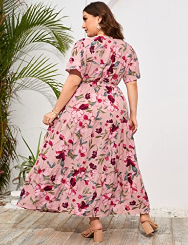 Image of ShopWonder Womens Plus Size V Neck Wrap Maxi Dress High Waist Ruffle Summer Casual Dress with Belt