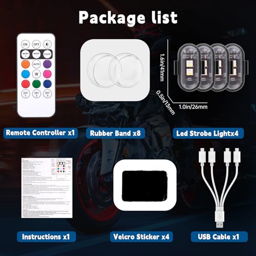 Asunder SL-12 4Pcs Wireless Led Strobe Lights With Remote Control,8 Colors Waterproof Anti-Collision Usb Charing Led Warning Lights,High Brightness Wireless Led Lights For Car Drone Truck Motorcycle Aircraft Bike thumb #6
