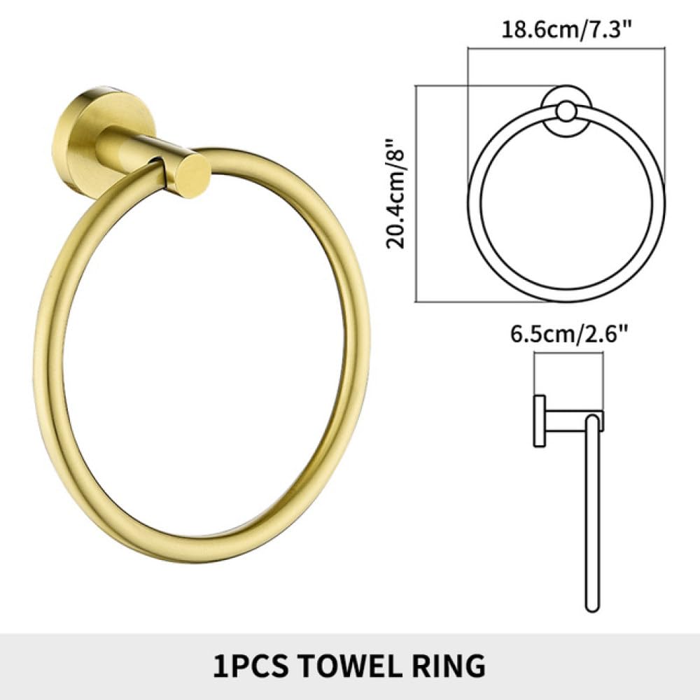 Accesorios de baño de Oro Cepillado Toallero Escobilla de baño Portarrollos de Papel Toallero Gancho para Barra Jabonera Herrajes para baño Estante de Pared, Anillo de Toalla A