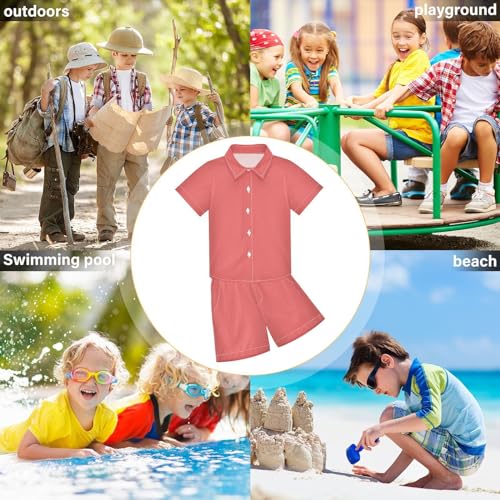 Image of 3T Toddler Boy Shorts Set Teal Hawaiian Button Down Shirts Summer Outfits for Little Boy