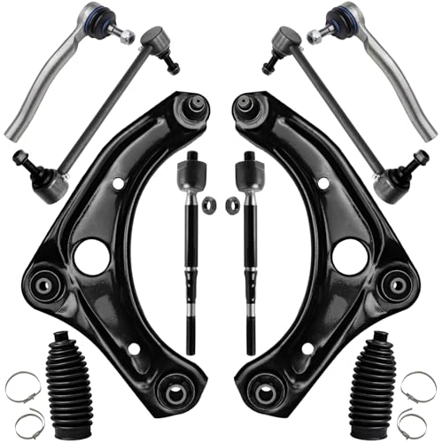 Image of Detroit Axle - Front End Kit for 12-19 Nissan Versa 14-19 Versa Note 15-19 Micra, 2 Lower Control Arms with Ball Joint 2 Sway Bar Links 4 Outer Inner Tie Rod Ends 2 Boots Replacement