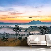 Wall Mural Sunset Sunrise Background Nature Scenery Removable Self-Adhesive Wallpaper Wall Decoration for Bedroom Living Room - 66x96 inches