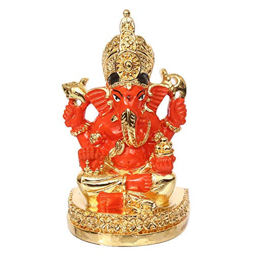 Image of eCraftIndia Gold Plated Orange Siddhivinayak Ganesha Decorative Showpiece for Home /Temple /Office /Car Dashboard