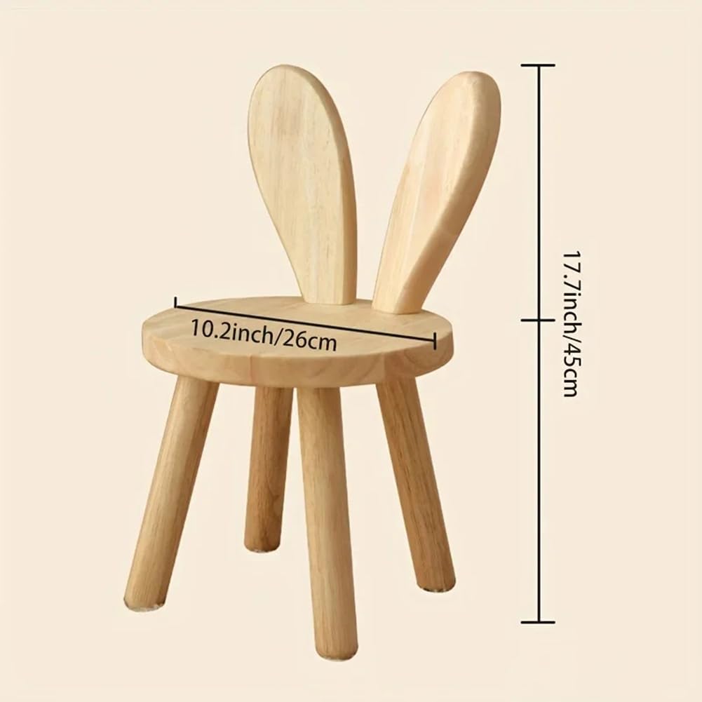 Taburete pequeño pequeño de madera maciza con orejas de conejo, para niños