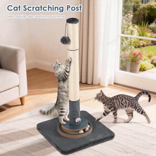 Rascador para gatos torre de 31.5 pulgadas con base plush gris miniatura 6