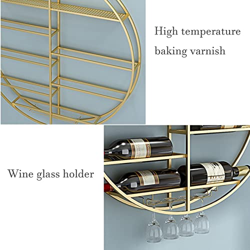 Porte-bouteilles de vin mural or chic avec support verre pour salon