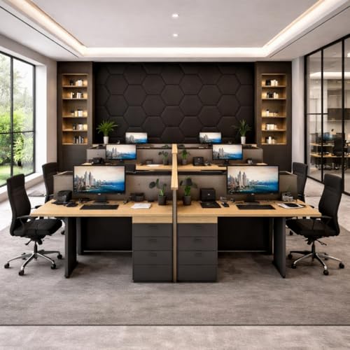 Image of MMT Acoustix HexaFelt Bevelled Acoustic Panels, Luxury Sound Absorbing Felt Wall Panels for Home, Office & Studios | VOC Free, 30x30 cm | Pack of 7 | Piano Black Colour