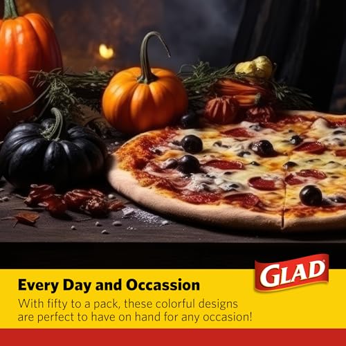 Image of Glad Square Disposable Paper Plates, Falling Foliage Pattern - Strong, Sturdy, Soak Proof, and Microwavable Decorative Plates for Dinner and Everyday Use, 10 Inch, 50 Count