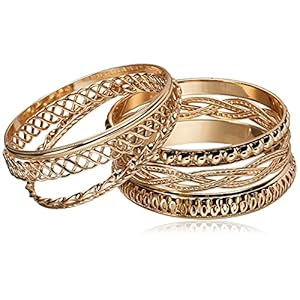 GUESS-Basic-Gold-7-Piece-Mixed-Bangle-Bracelet GUESS "Basic" Gold 7 Piece Mixed Bangle Bracelet
