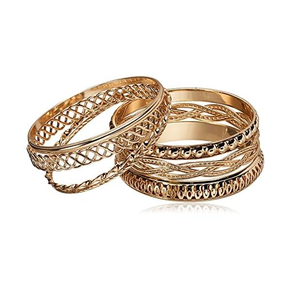 GUESS "Basic" Gold 7 Piece Mixed Bangle Bracelet