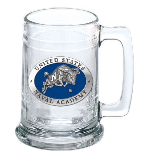 Heritage Pewter US Naval Academy Goat Beer Stein Glass | 15 Ounce German-Style Beer Glass | Intricately Crafted Metal Pewter Alma Mater Inlay