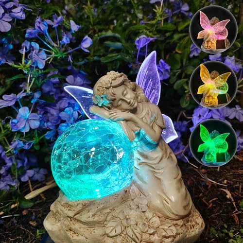 Kizozo Solar Gartenfiguren Elfen Gartendeko für Draußen, Solarlampen für außen Garten Kugel RGB Farbewechsel, Solarleuchten für außen Balkon, Geschenke für Frauen Männer Mama Geburtstagsgeschenk