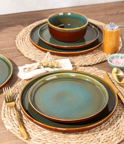 Image of GBHOME Dinnerware Sets for 4, 12 Pieces Stoneware Plates and Bowls Sets, Scratch Resistant Dishes, Dishwasher & Microwave Safe, Reactive Glaze