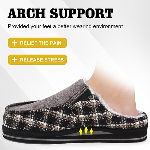 Image of ONCAI Mens Clog Slippers with Arch Support Stripe Faux Fur Cotton-Blend High-Density Memory Foam Warm House Slippers Slip-on Indoor Outdoor Rubber Sole Size 7-16