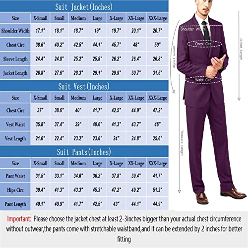 Suit For Men Casual Wedding Suits Set Slim Fit 3 Pieces Jacket Blazer Groom Tuxedo Prom Custom Mens Suit Set With Tie Plum Xl #TOP1