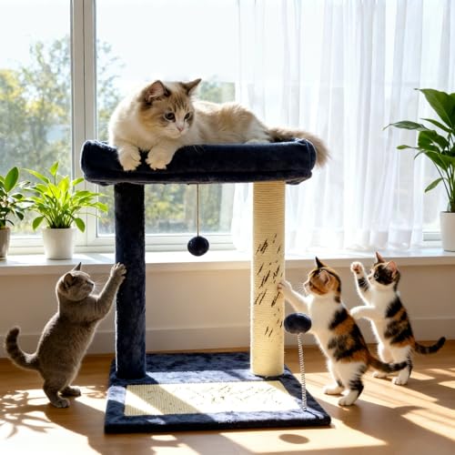 Árbol para gatos con poste rascador y cama 50 cm gris miniatura 1