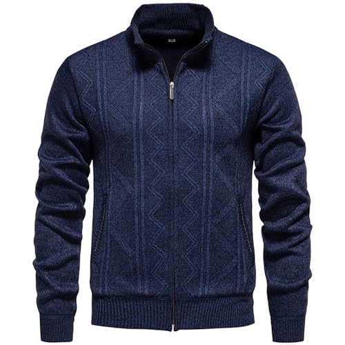 Bestgift Suéter de punto para hombre, cuello alto, párrafo grueso, cálido, chaqueta de punto, Azul tibetano, 3XL