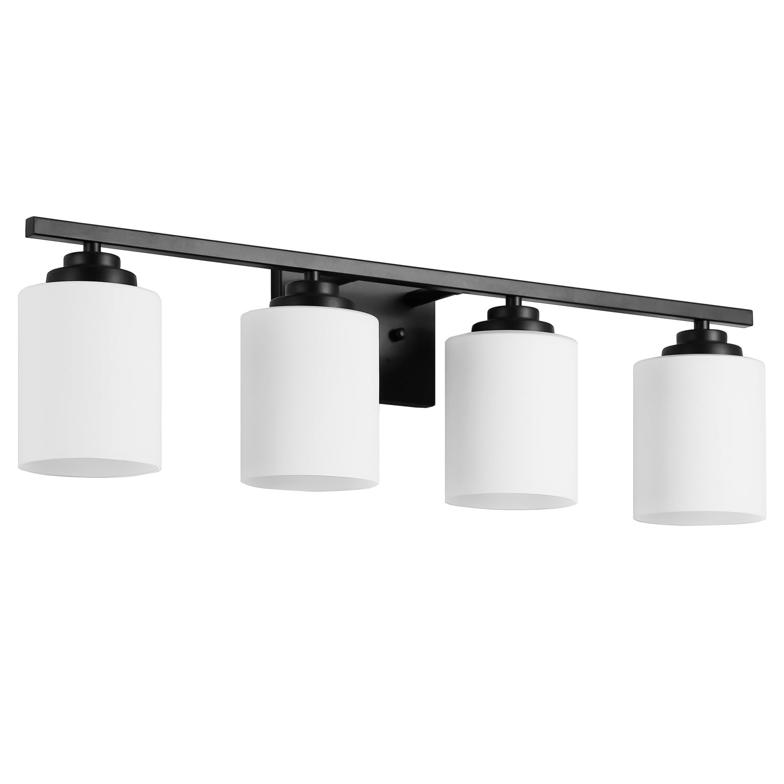 4 Light Matte Black Bathroom Light Fixtures with Frosted Glass, Modern ...