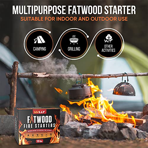 Vivlly 10Lb Fatwood Fire Starter Pack – Starter Wood For Fireplace – Small Wood Logs For Campfire Stove, Grilling & Cooking – Firewood Lighter Kindling Sticks – Firepit Burning & Camping Accessories #TOP2