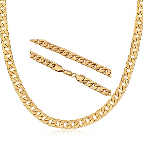 ANMAO Jewelry 8mm Width 24K Gold Plated Necklace Mens Gold Chains Gold Necklace Gold Jewelry Necklace Gold Chain Necklace for Women Gold Chain Necklace for Men Male Chain Necklace Male Necklace Chain Chain Necklace