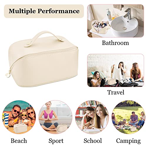 Image of 2022 Large Capacity Waterproof Cosmetic Bag with Handle & Divider, Makeup & Toiletry Bag for Skincare Cosmetics Travel, White