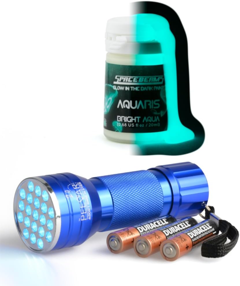 Aquaris 20ml Paint (Light Blue Glow) With PeeDar 2.0 UV Torch Bundle.