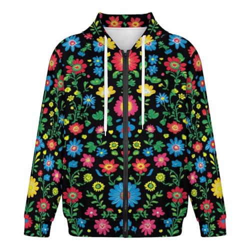Polish Folk Art Floral Pattern Men's Hoodies with Zipper Lightweight Long Sleeve Casual Sweatshirts4