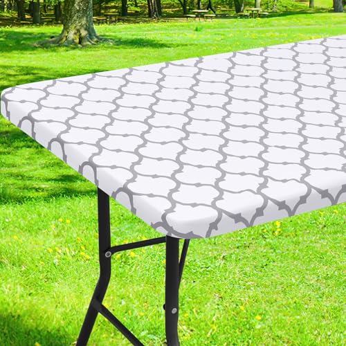 Smiry Picnic Fitted Table Cover, 4 Foot Flannel Backed Vinyl Tablecloth