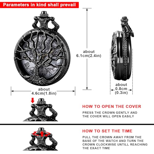 Image of Tiong Pocket Watch Hollow Tree of Life Design Roman Numerals Engraved Bible Verse Quartz Pocket Watch with Chain Custom Pocket Watch Birthday Gifts