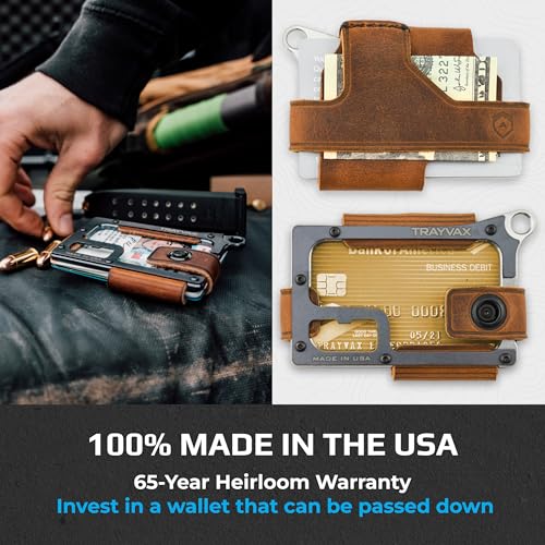 Trayvax Contour Wallet, RFID Front Pocket Money and Credit Card Holder, Minimalist Slim Leather Metal Wallet for Men and Women, Raw Tobacco Brown3