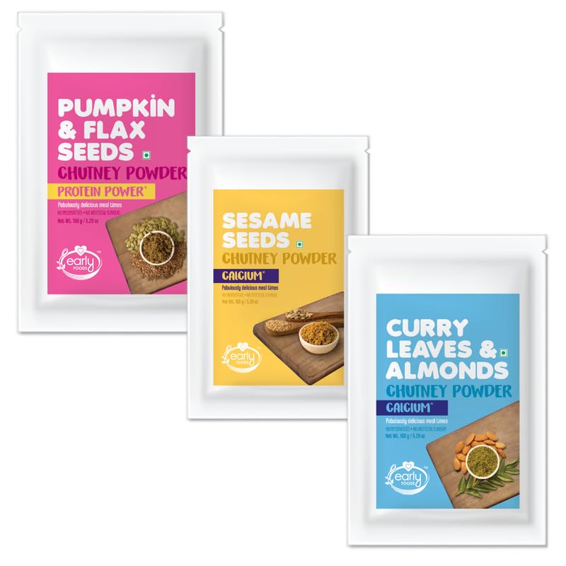 Early Foods - Combo of 3 Chutney Powders (Curry Leaves Almonds, Sesame & Pumpkin Flax Seeds) 150g x 3 | Instant Chutney Podi | Idli Dosa Chutney Podi (B0BZYJ74QJ) Amazon Price History, Amazon Price Tracker
