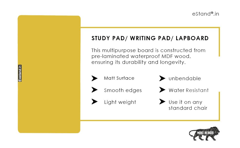Image of Lap Board for Study | Home | Dining | Office | Laptop | Computer Desk | Reading & Writing | Multi-Purpose | Made in India | (Yellow, Lap Board 12 inchX23 inch Yellow)