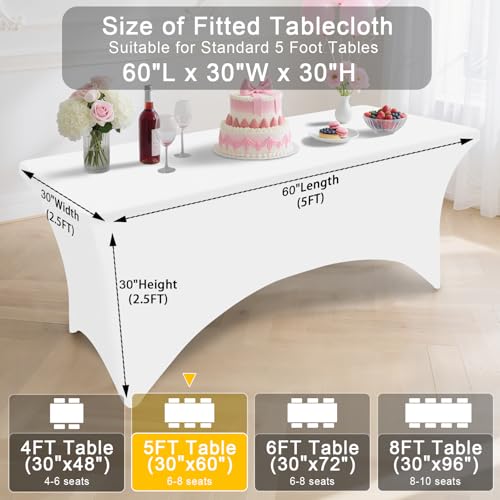 Smiry 2 Pack Spandex Table Cloth 5FT, Elastic Fitted Stretch Tablecloths, Washable and Wrinkle Free Rectangular Patio Table Cover for Outdoor, Wedding, Banquet & Parties (White, 60Lx30Wx30H Inch) by Smiry - Used condition - Image 8