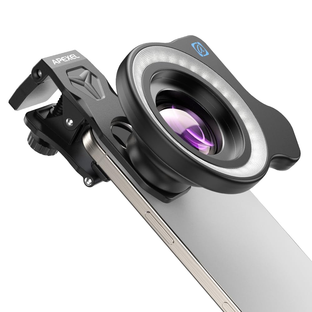 APEXEL 100Ultra Macro Obiettivo con Luce ad Anello, Versione Migliorata dell'Obiettivo per iPhone Samsung, Pixel