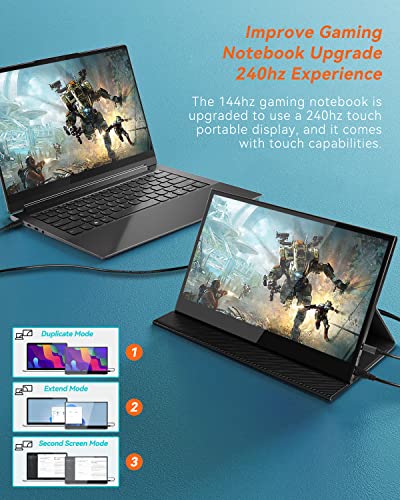 Casking 240Hz Portable Gaming Monitor, 15.6-Inch Fhd 1080P,High Refresh Rate Gaming Portable Monitor Touchscreen, Hdmi Usb C Portable Monitor For Ps5 Xbox Switch, Smart Case, Vesa Mount (T4 Game) #TOP1