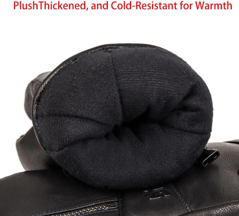 Harssidanzar Men Women Winter three Fingers Ski Mittens Goatskin Thermal Waterproof Snowboarding Gloves KM064US,Black,Size XL